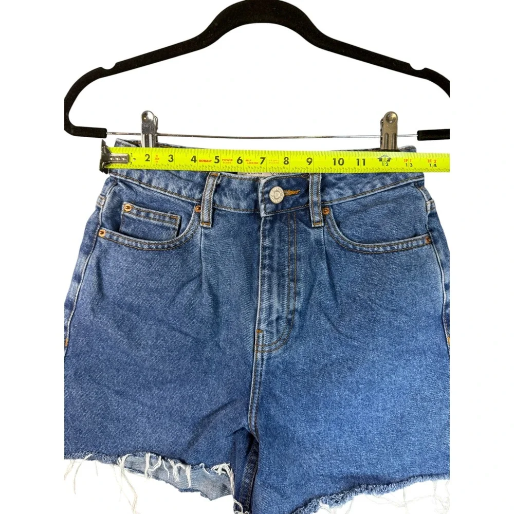 Primark Denim Co Womens High Waisted Jean Shorts Side Slit Raw Hem Blue Size 4